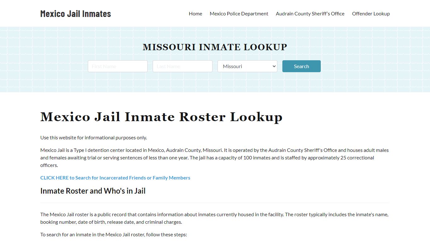 Mexico Jail Inmate Roster, Audrain County, MO, Offender Search